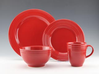 16pc Stoneware embossed solid color dinnerwar