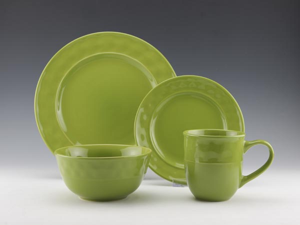 16pc Stoneware embossed solid color dinnerwar