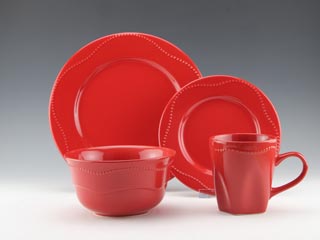 16pc Stoneware embossed solid color dinnerwar