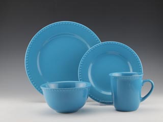 16pc Stoneware embossed solid color dinnerwar