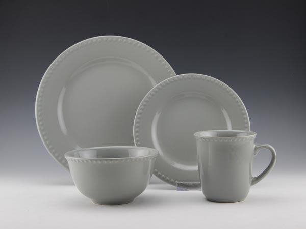 16pc Stoneware embossed solid color dinnerwar