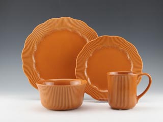 16pc Stoneware embossed solid color dinnerwar