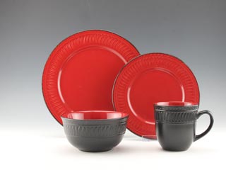 16pc Stoneware embossed two tone dinnerware HS13026