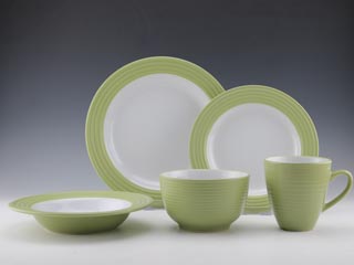 16pc Stoneware embossed two tone dinnerware HS13028