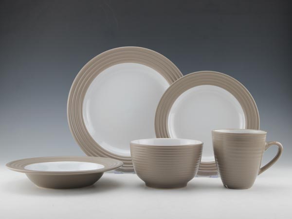 16pc Stoneware embossed two tone dinnerware HS13028